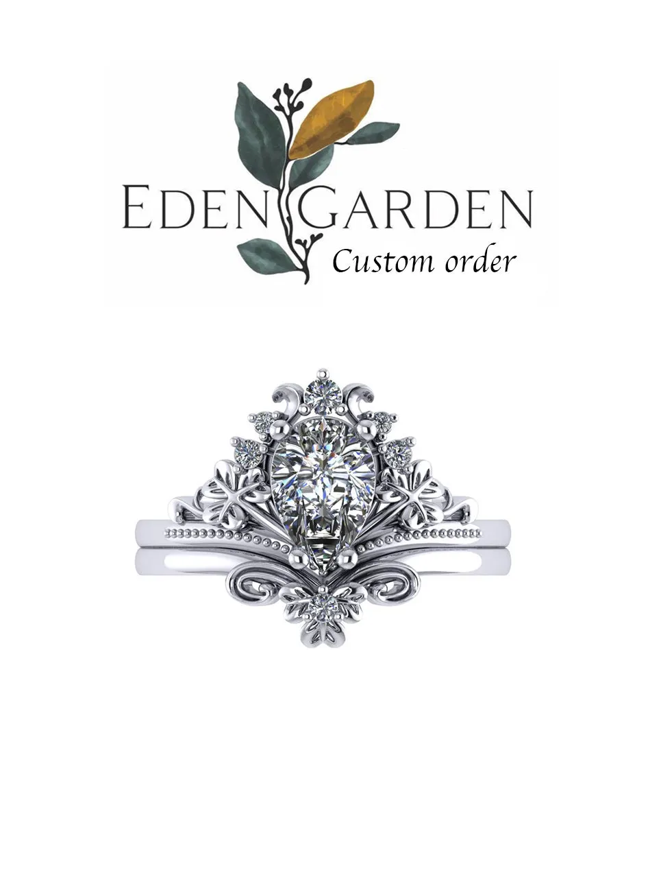 Custom order: Modified Ariadne bridal ring set with clover leaves