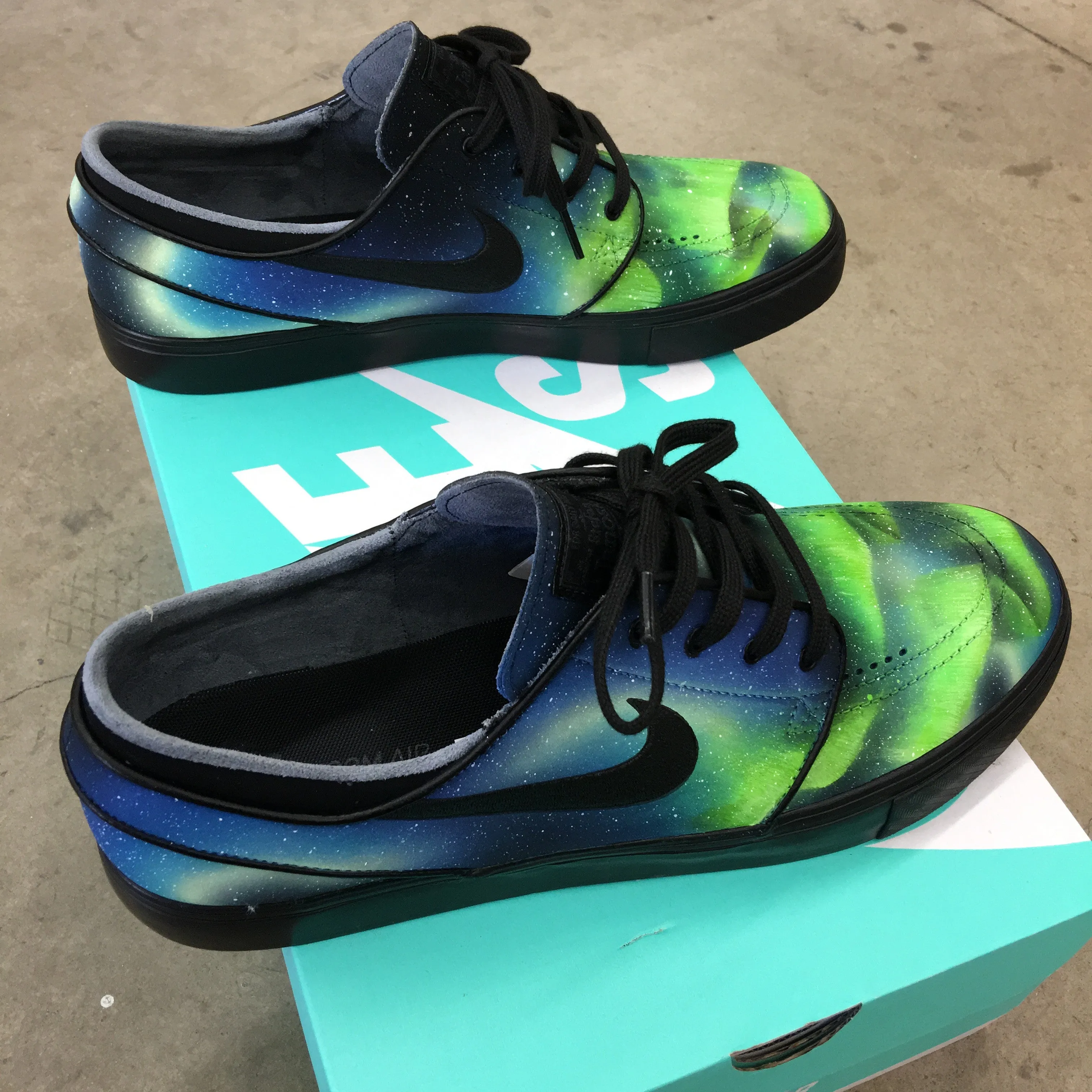 Custom Painted Nike SB Northern Lights Stefan Janoski Skate Shoes - Aurora Borealis