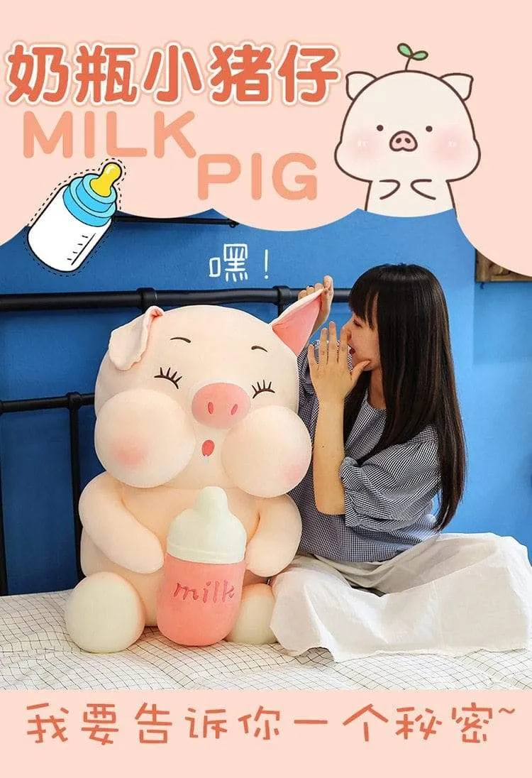 Cute Baby Bottle Sleeping Pig Plush Pillow Animals Stuffed Pillows Kids Adults Pets Bolster Sofa Chair Decor Friend Gift 35/45cm