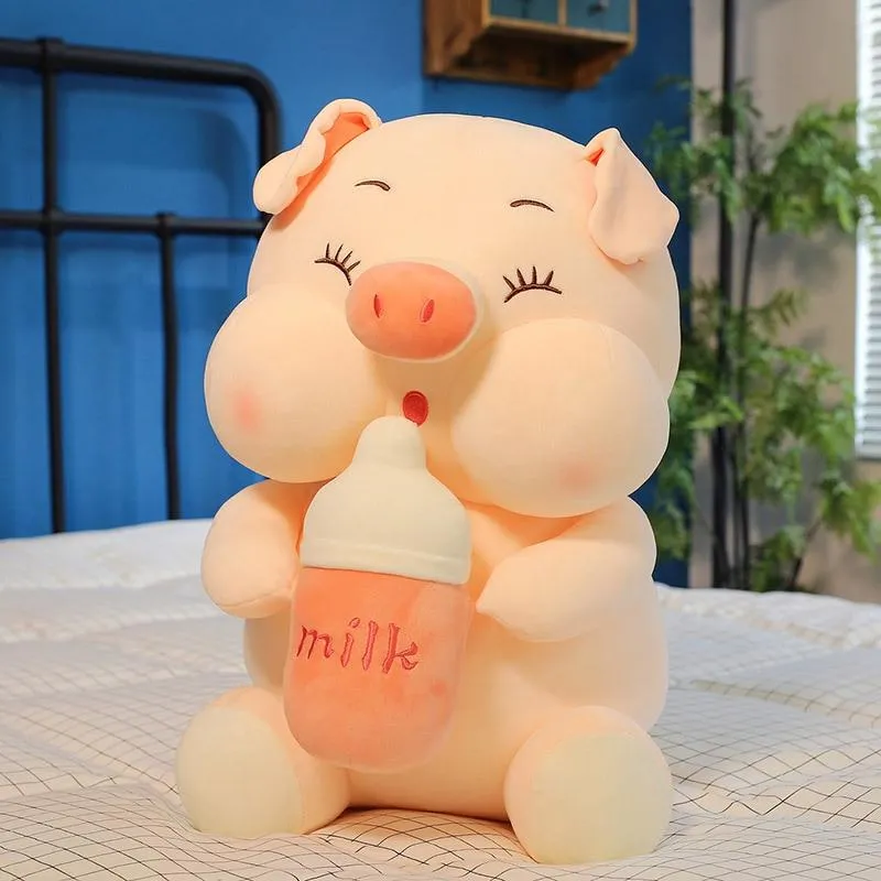 Cute Baby Bottle Sleeping Pig Plush Pillow Animals Stuffed Pillows Kids Adults Pets Bolster Sofa Chair Decor Friend Gift 35/45cm