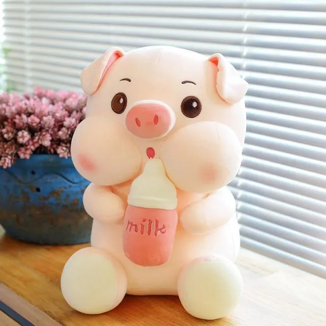 Cute Baby Bottle Sleeping Pig Plush Pillow Animals Stuffed Pillows Kids Adults Pets Bolster Sofa Chair Decor Friend Gift 35/45cm