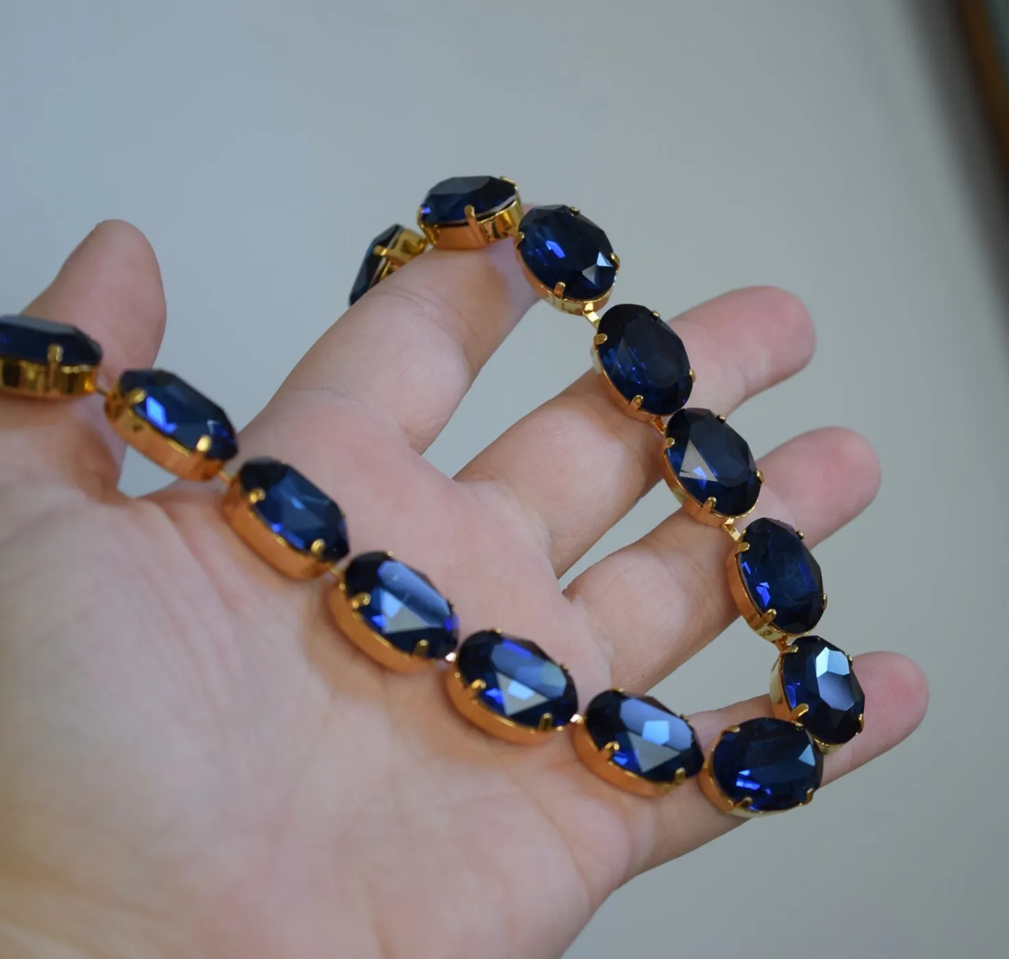 Dark Blue Aurora Crystal Necklace - Large Oval