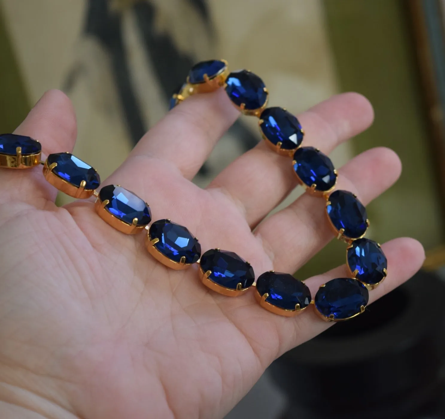 Dark Blue Aurora Crystal Necklace - Large Oval