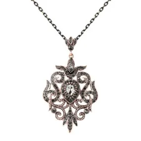 Dark Gray Crystal Ornate Pendant