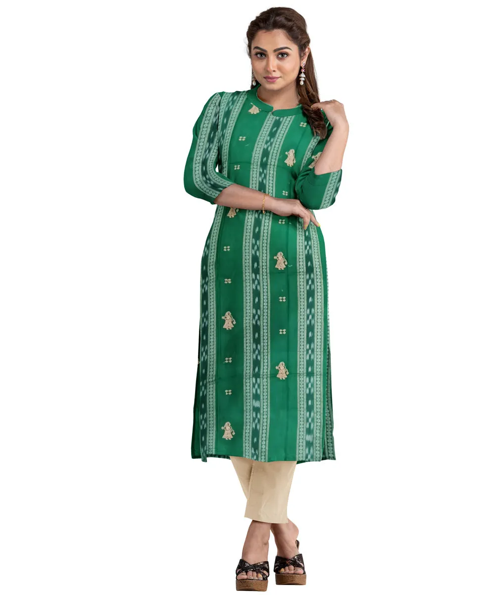 Dark green beige handwoven cotton nuapatna dress material