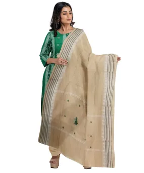 Dark green beige handwoven cotton nuapatna dress material