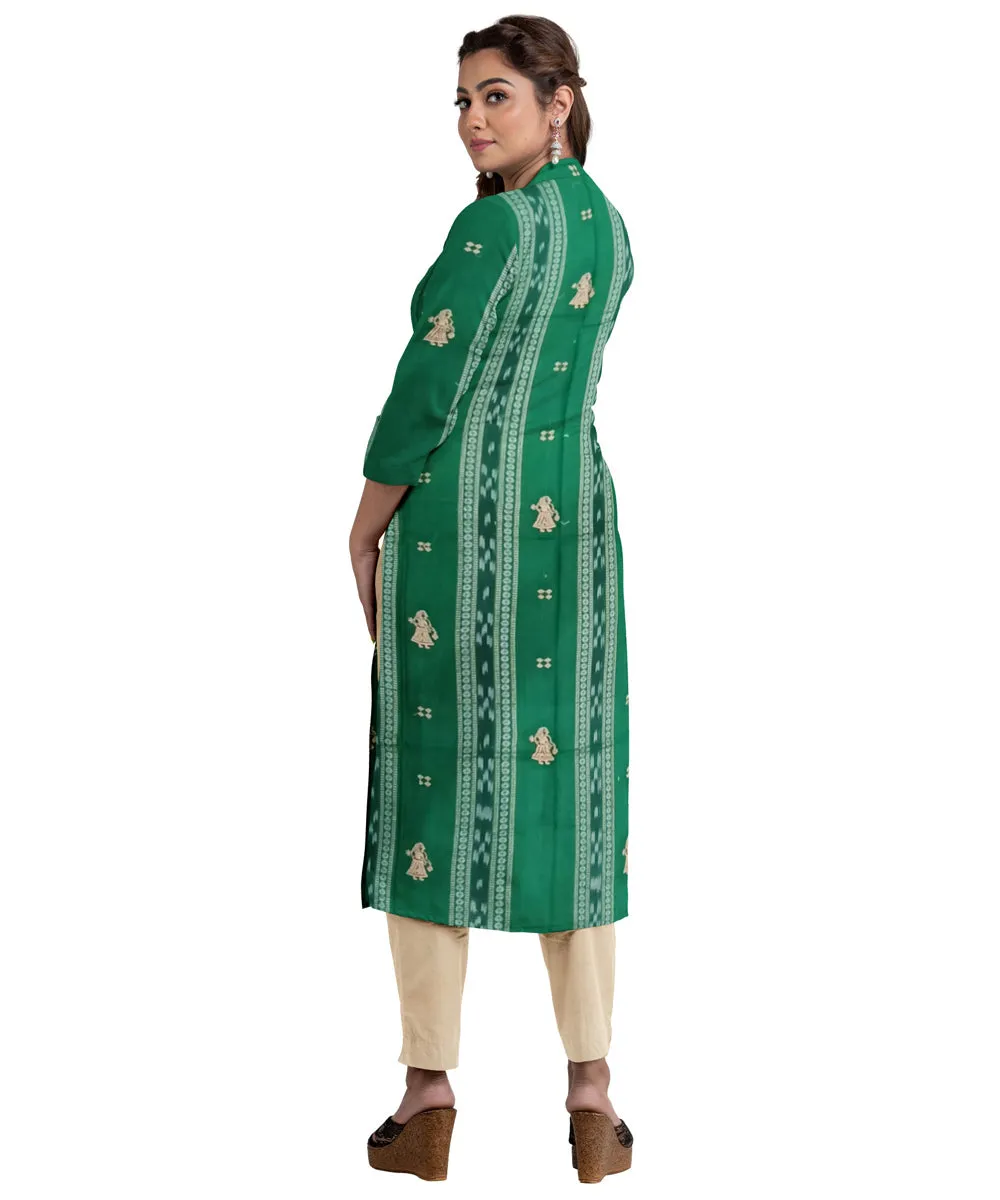 Dark green beige handwoven cotton nuapatna dress material