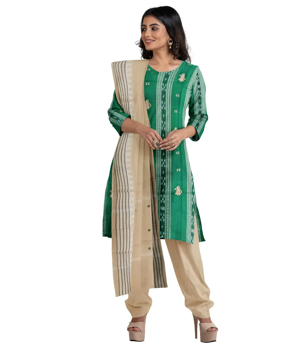 Dark green beige handwoven cotton nuapatna dress material