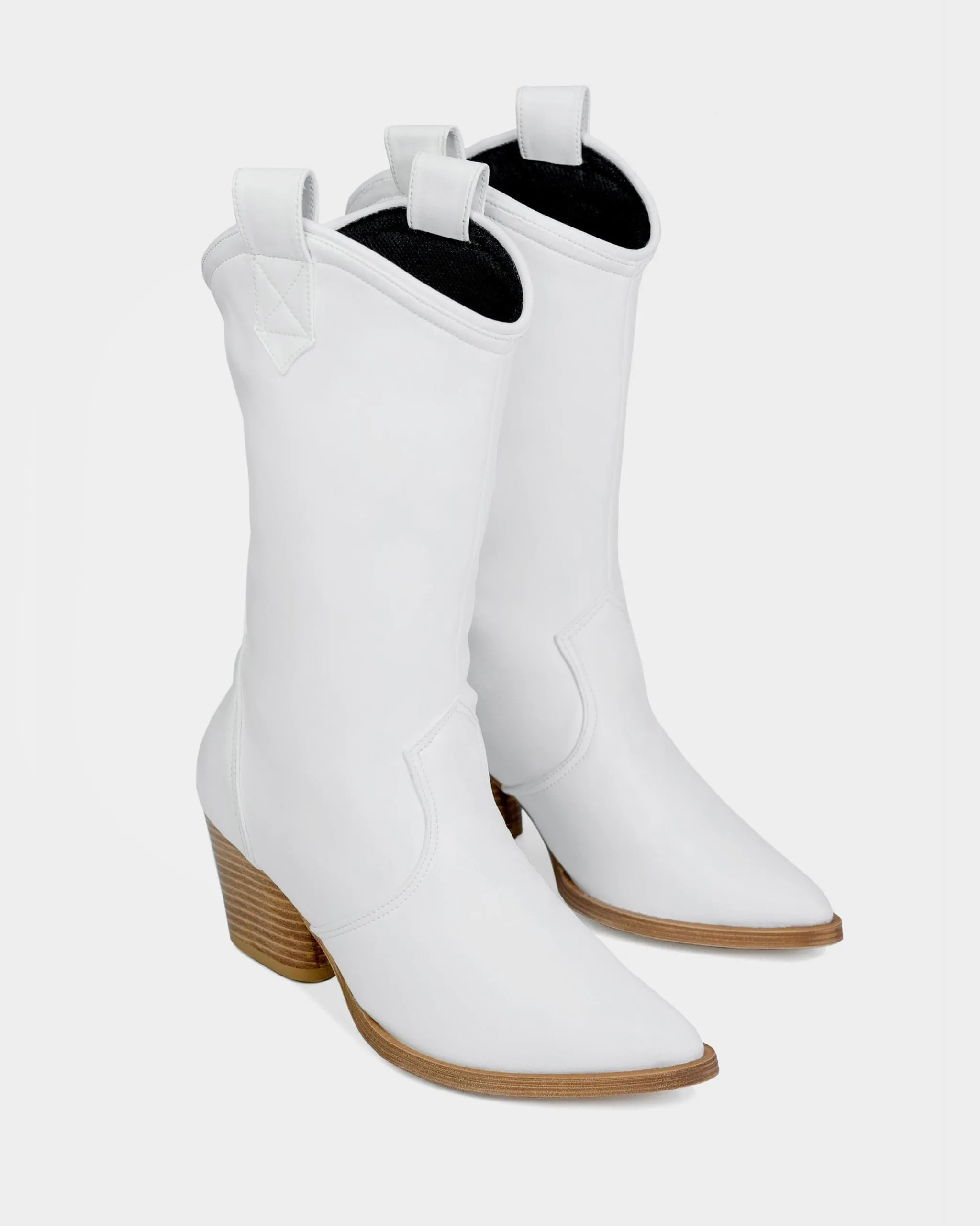 Desserto Vegan Leather Heeled Cowboy Boots | White Nopal