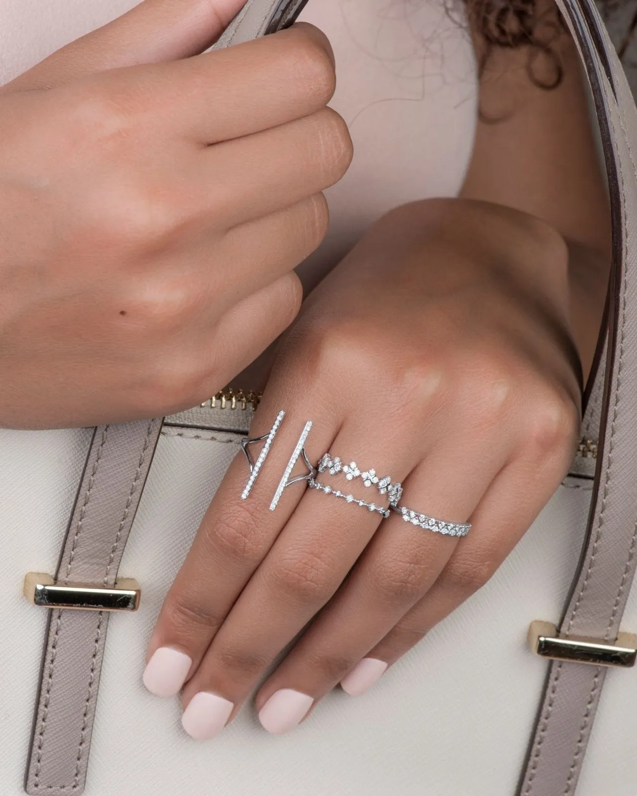 Diamond Double Bar Wrap Around Cocktail Ring