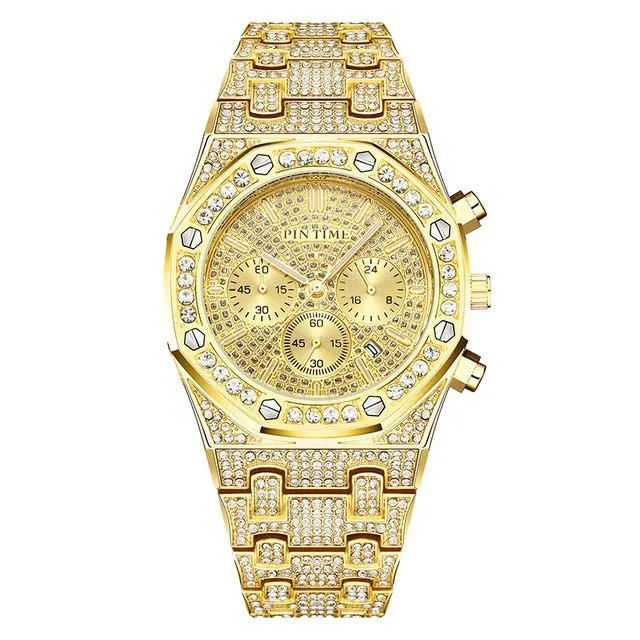 Diamond-Studded Chronograph Fashion Hip-hop Quartz Watch