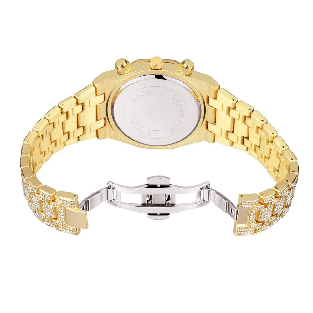 Diamond-Studded Chronograph Fashion Hip-hop Quartz Watch