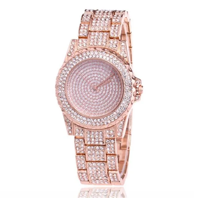 Diamond-Studded Stainless Steel Band Fashion Quartz Watch