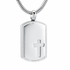 Dog Tag Urn with Engraved Cross Pendant Necklace