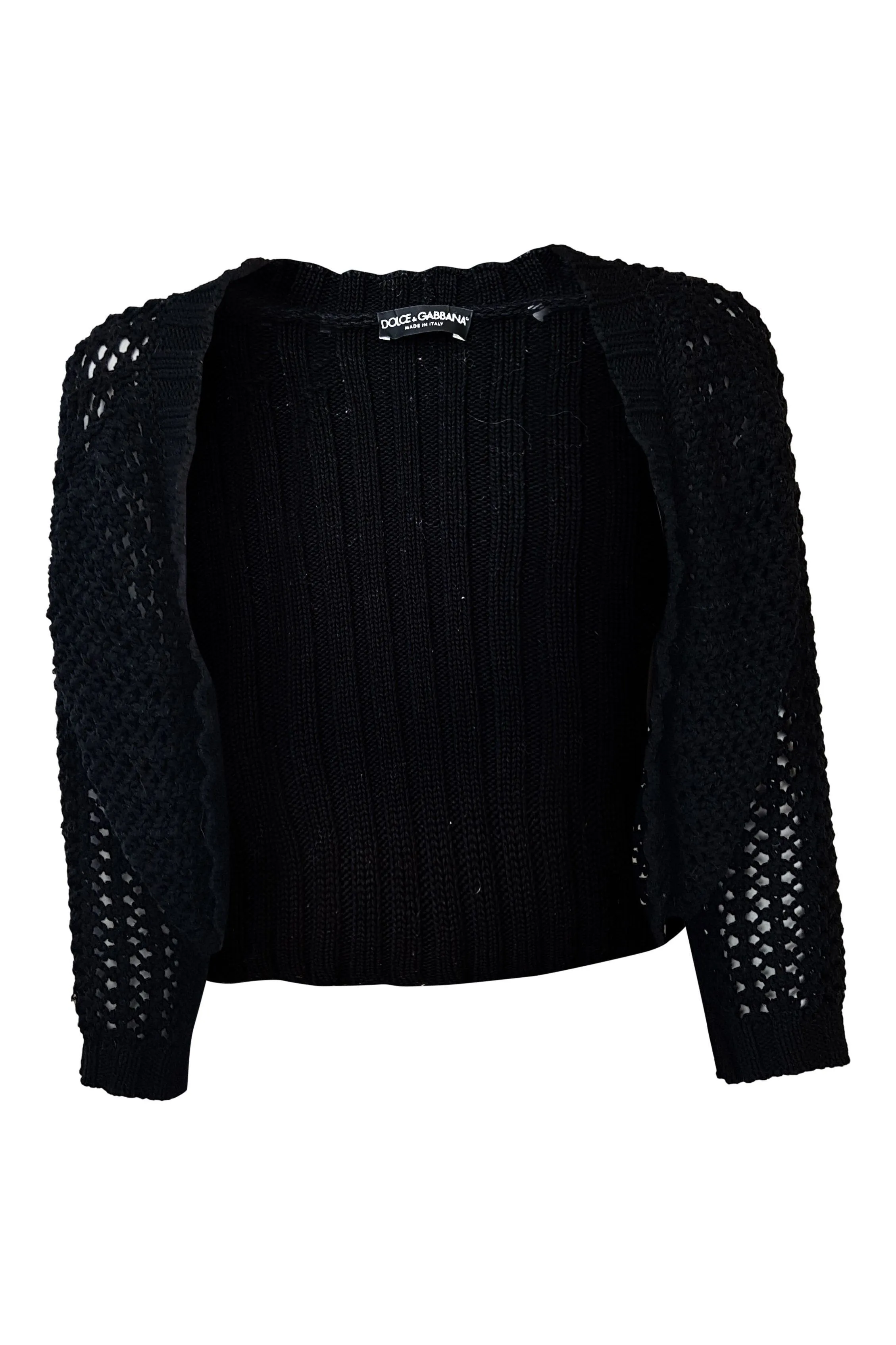 DOLCE & GABBANA Black Cotton Crochet Knit Bolero Shrug (44)