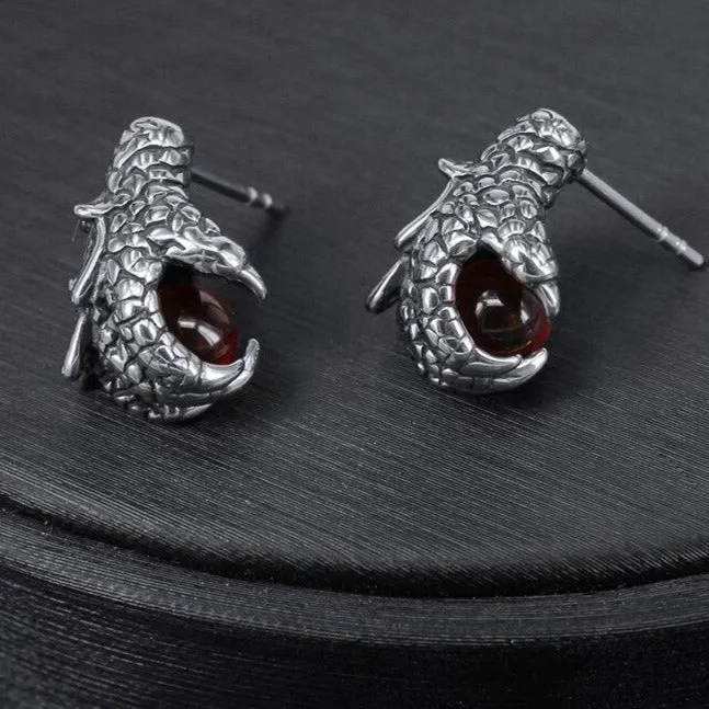 Dragon Claw with Red Cubic Zirconia 316L Stainless Steel Punk Rock Stud Earrings