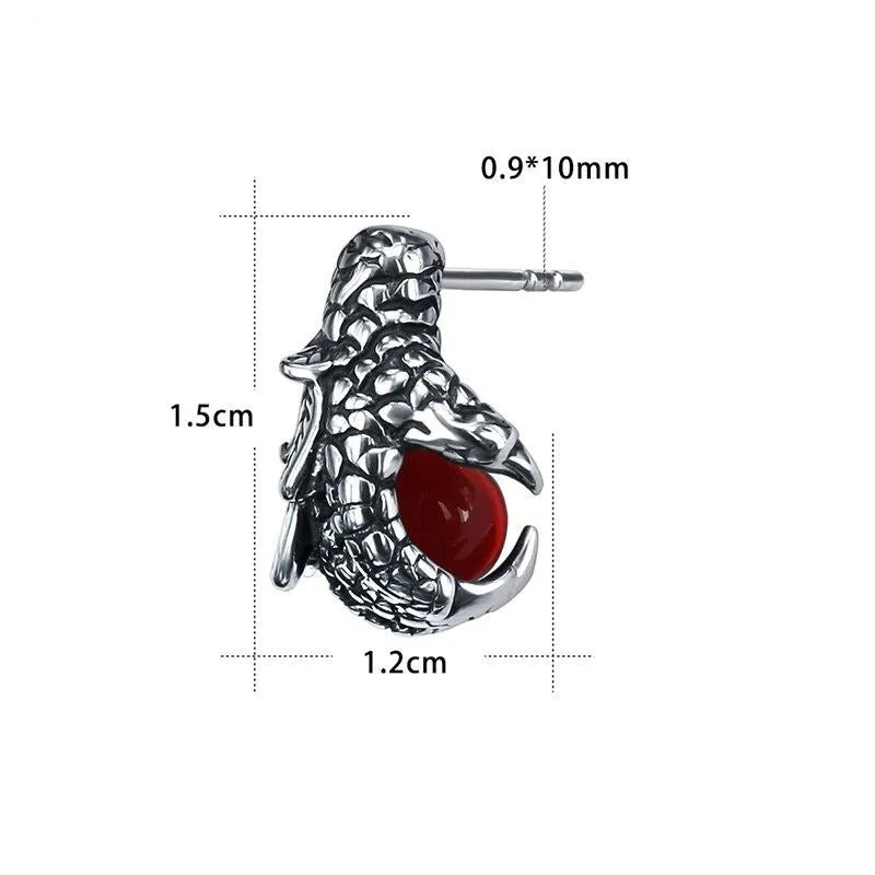 Dragon Claw with Red Cubic Zirconia 316L Stainless Steel Punk Rock Stud Earrings