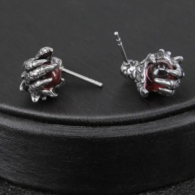 Dragon Claw with Red Cubic Zirconia 316L Stainless Steel Punk Rock Stud Earrings