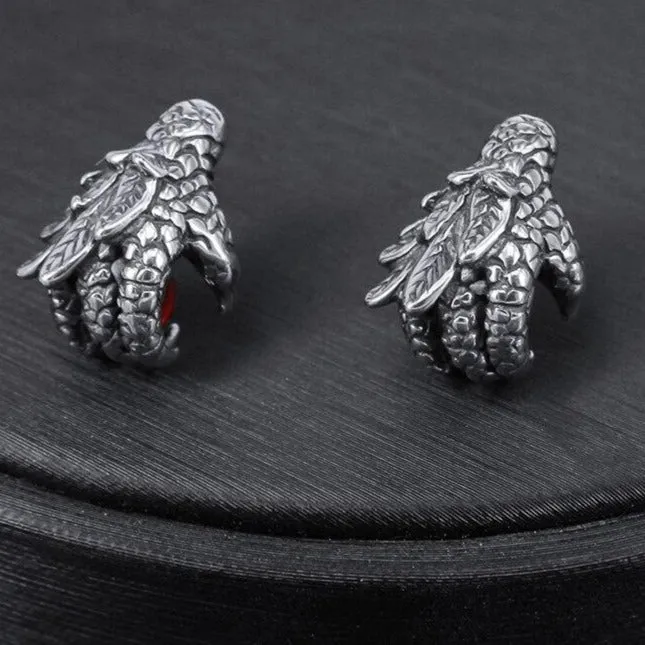 Dragon Claw with Red Cubic Zirconia 316L Stainless Steel Punk Rock Stud Earrings