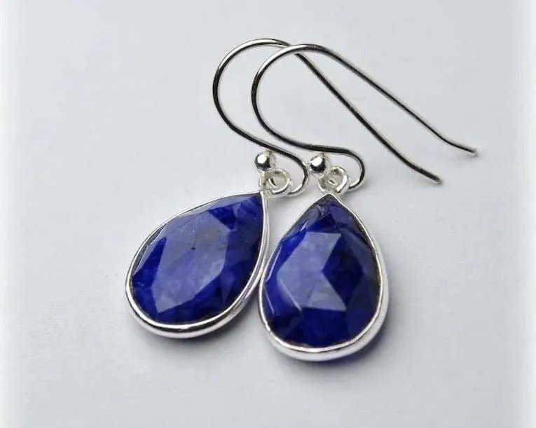 Dyed Blue Sapphire 925 Sterling Silver Earrings,Gift for Her