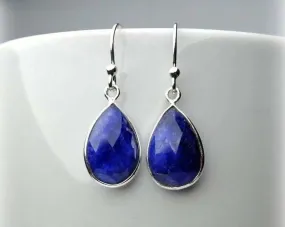 Dyed Blue Sapphire 925 Sterling Silver Earrings,Gift for Her