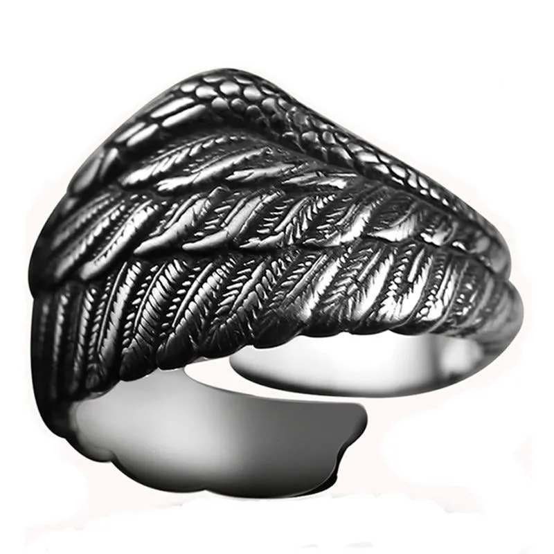 Eagle Wing Feather 925 Sterling Silver Vintage Retro Biker Ring