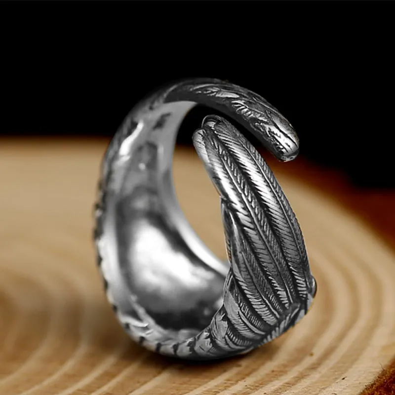 Eagle Wing Feather 925 Sterling Silver Vintage Retro Biker Ring