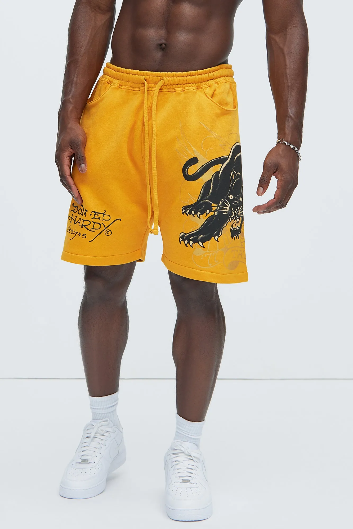 Ed Hardy Crouching Panther Sweat Shorts - Yellow