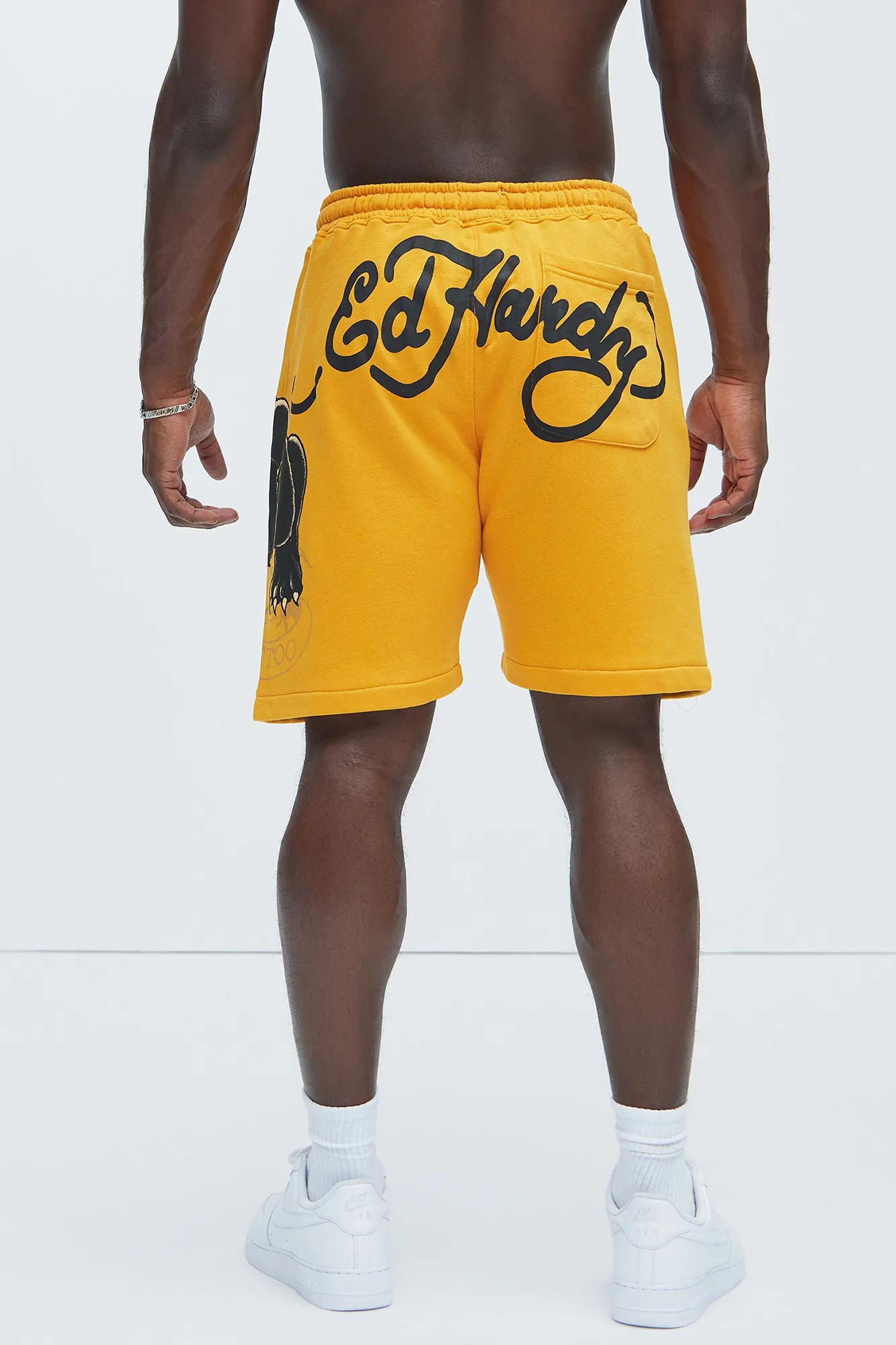 Ed Hardy Crouching Panther Sweat Shorts - Yellow