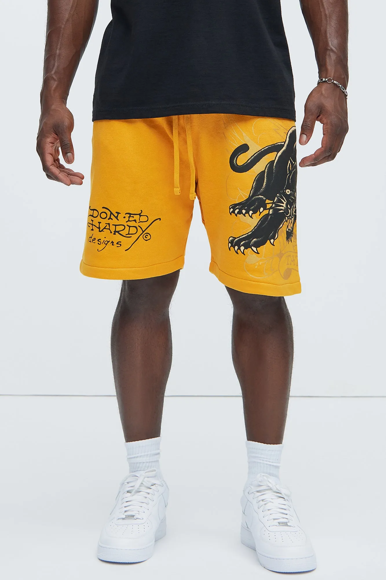 Ed Hardy Crouching Panther Sweat Shorts - Yellow