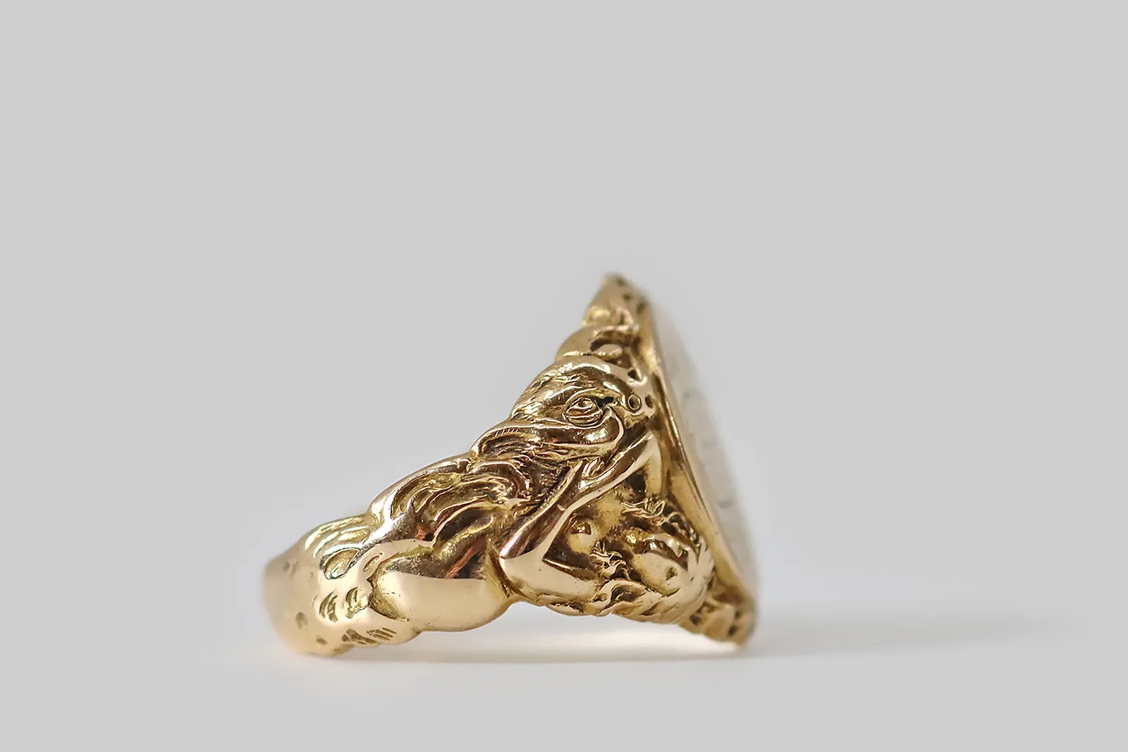 Edwardian Nude Maiden & Dragon Signet Ring