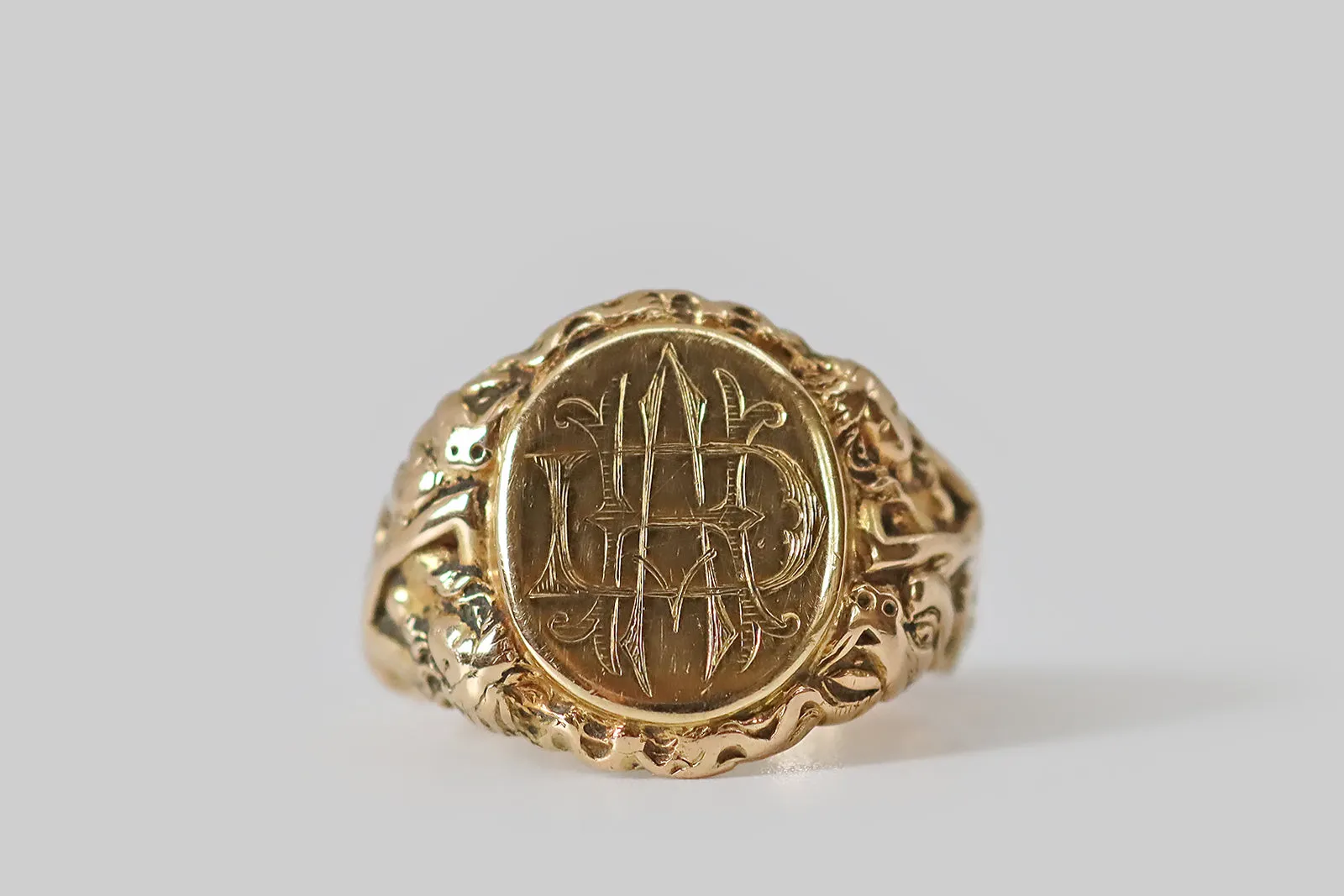 Edwardian Nude Maiden & Dragon Signet Ring