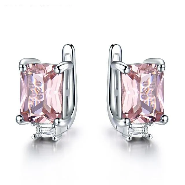 Emerald, Topaz or Morganite Gemstone 925 Sterling Silver Luxury Clip Earrings