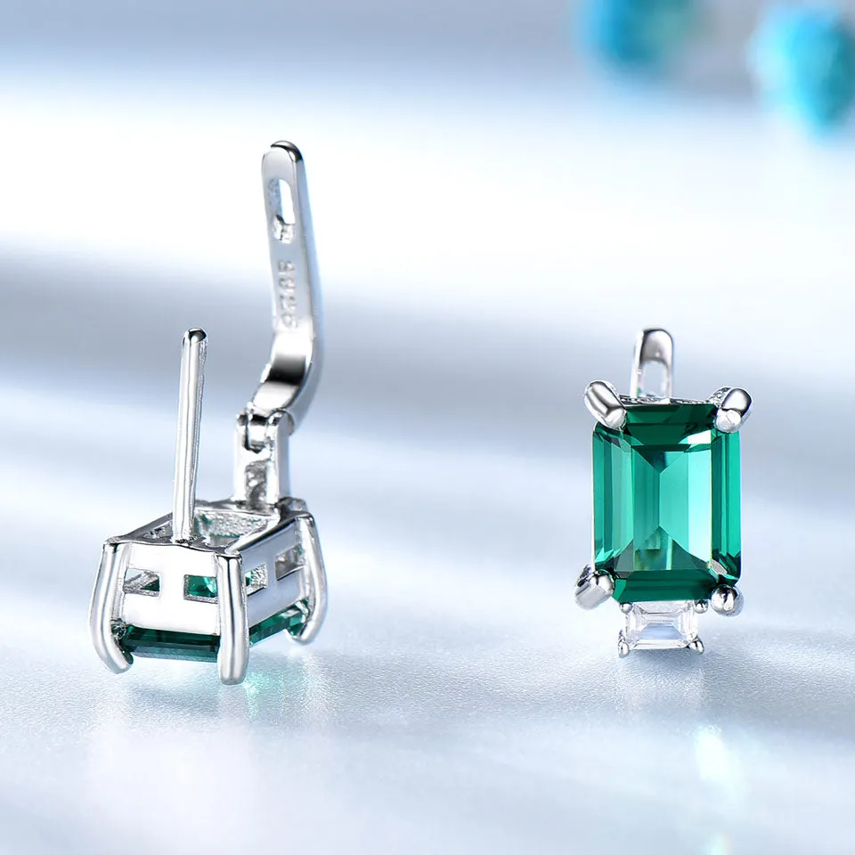 Emerald, Topaz or Morganite Gemstone 925 Sterling Silver Luxury Clip Earrings