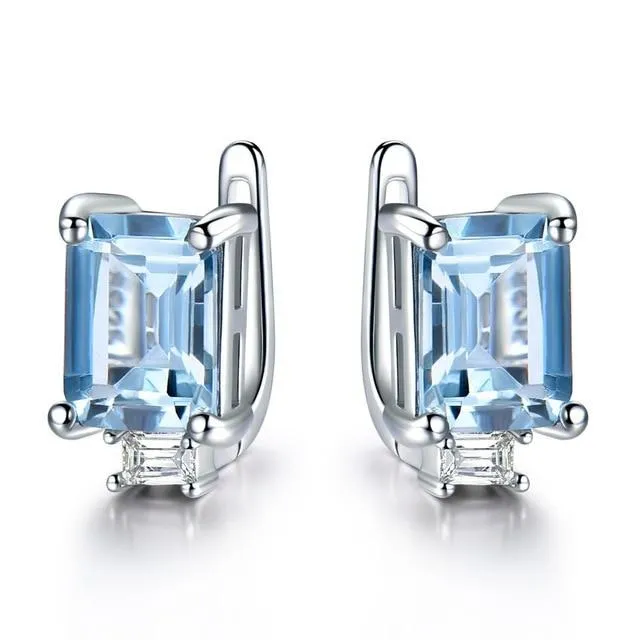 Emerald, Topaz or Morganite Gemstone 925 Sterling Silver Luxury Clip Earrings