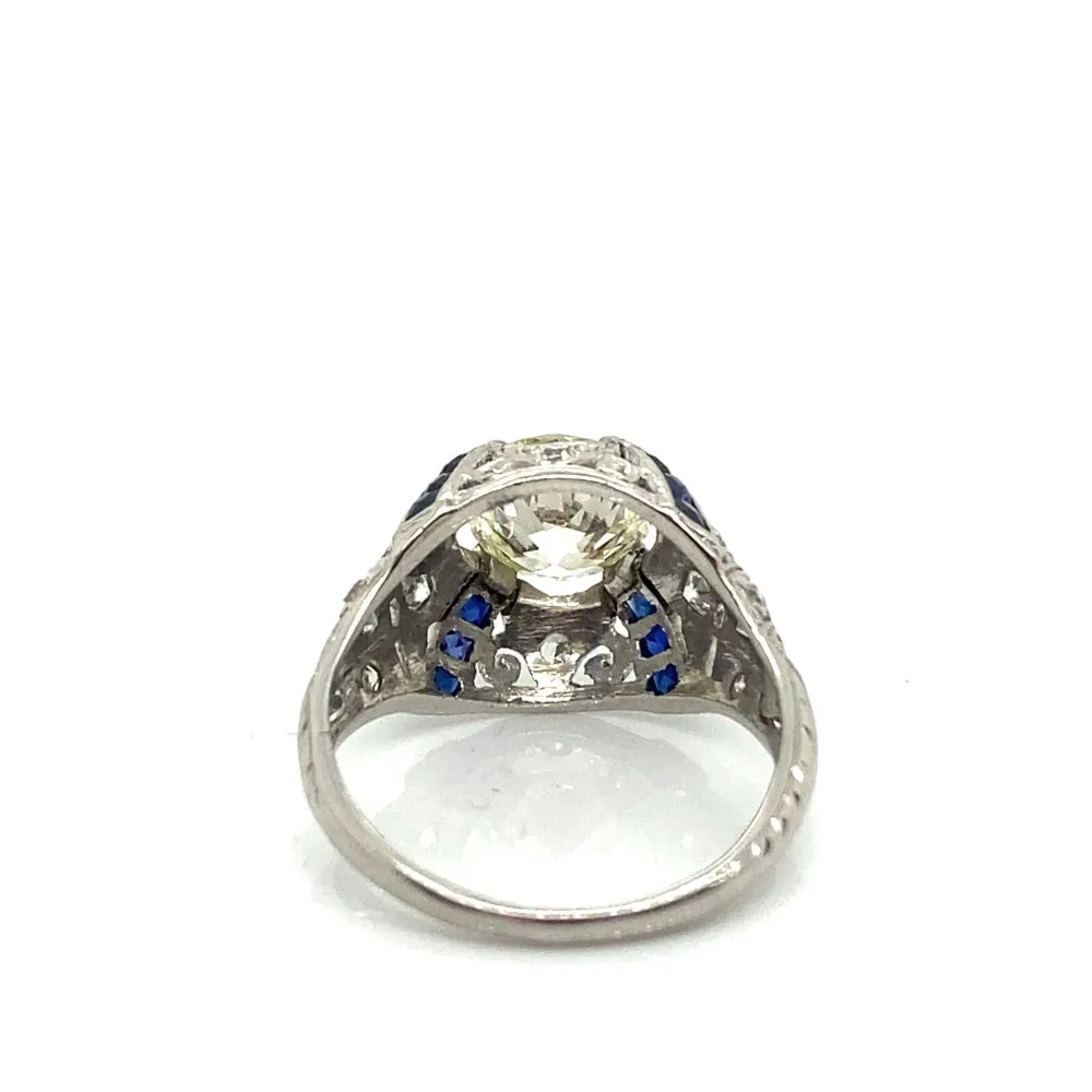 Estate Platinum Diamond and Sapphire Round Dome Ring