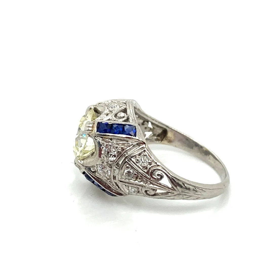 Estate Platinum Diamond and Sapphire Round Dome Ring