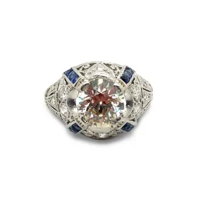 Estate Platinum Diamond and Sapphire Round Dome Ring