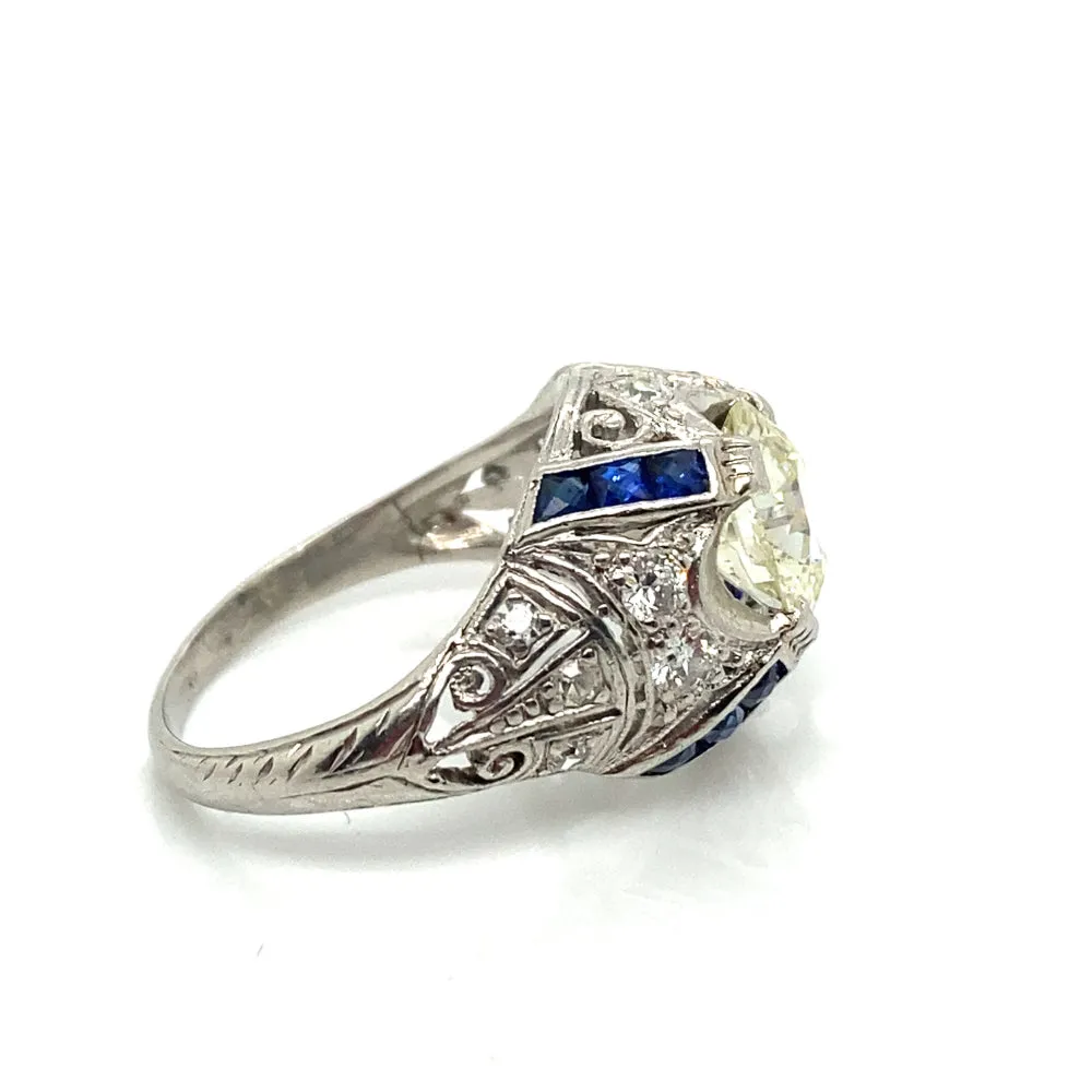 Estate Platinum Diamond and Sapphire Round Dome Ring