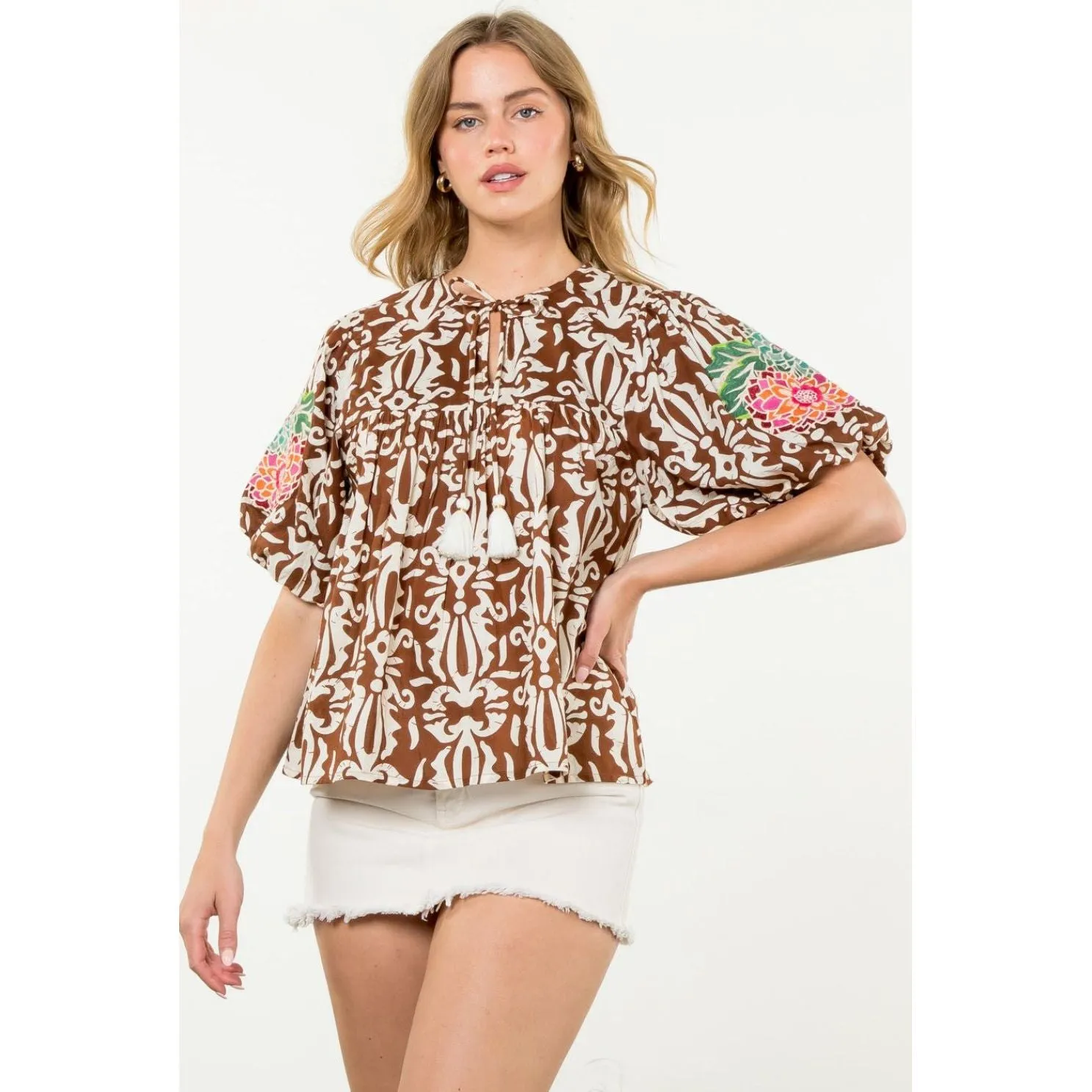 Evie Embroidered Puff Sleeve THML Top