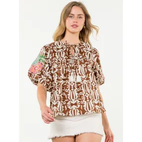 Evie Embroidered Puff Sleeve THML Top