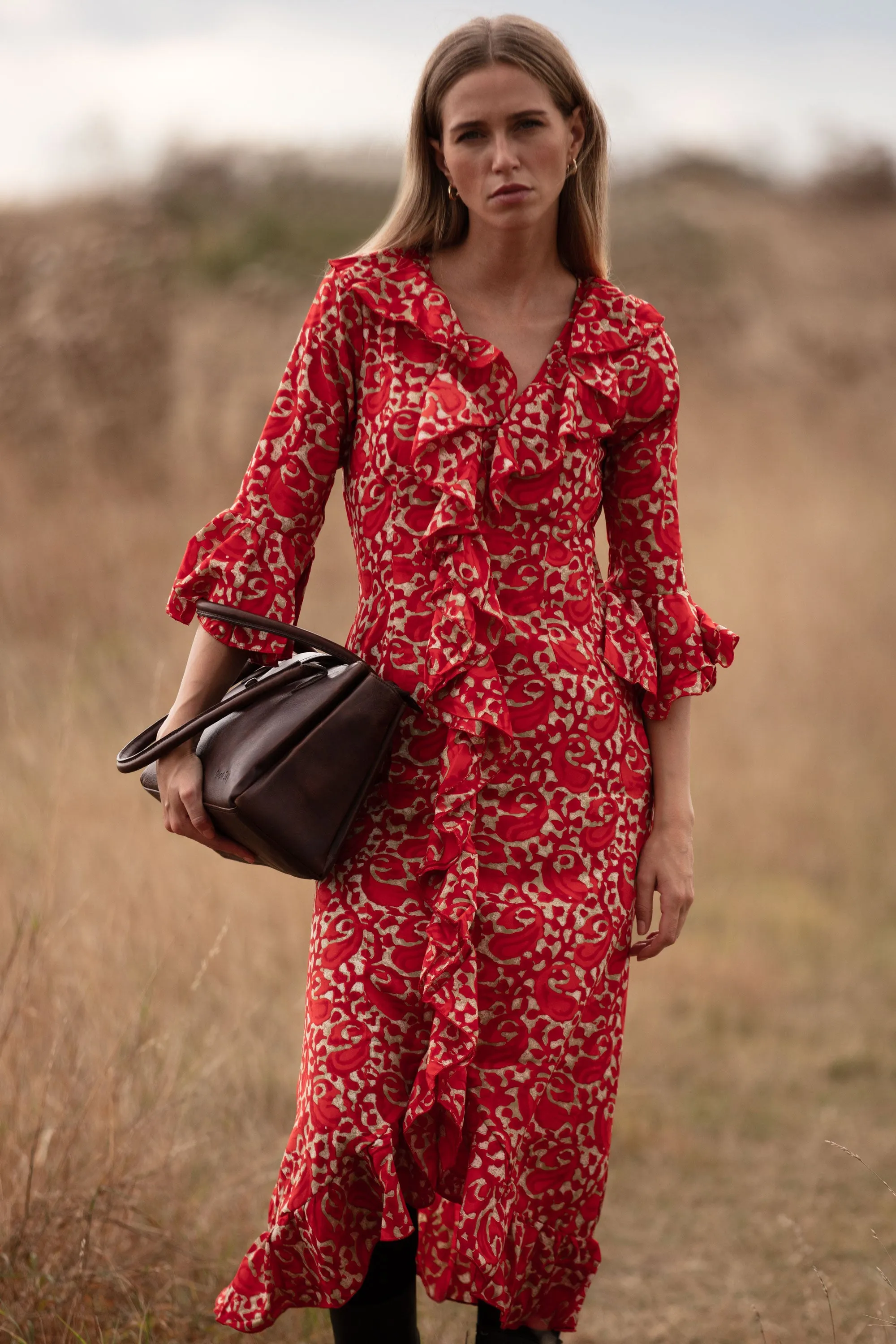 Felicity Midi Dress in Tomato Swirl