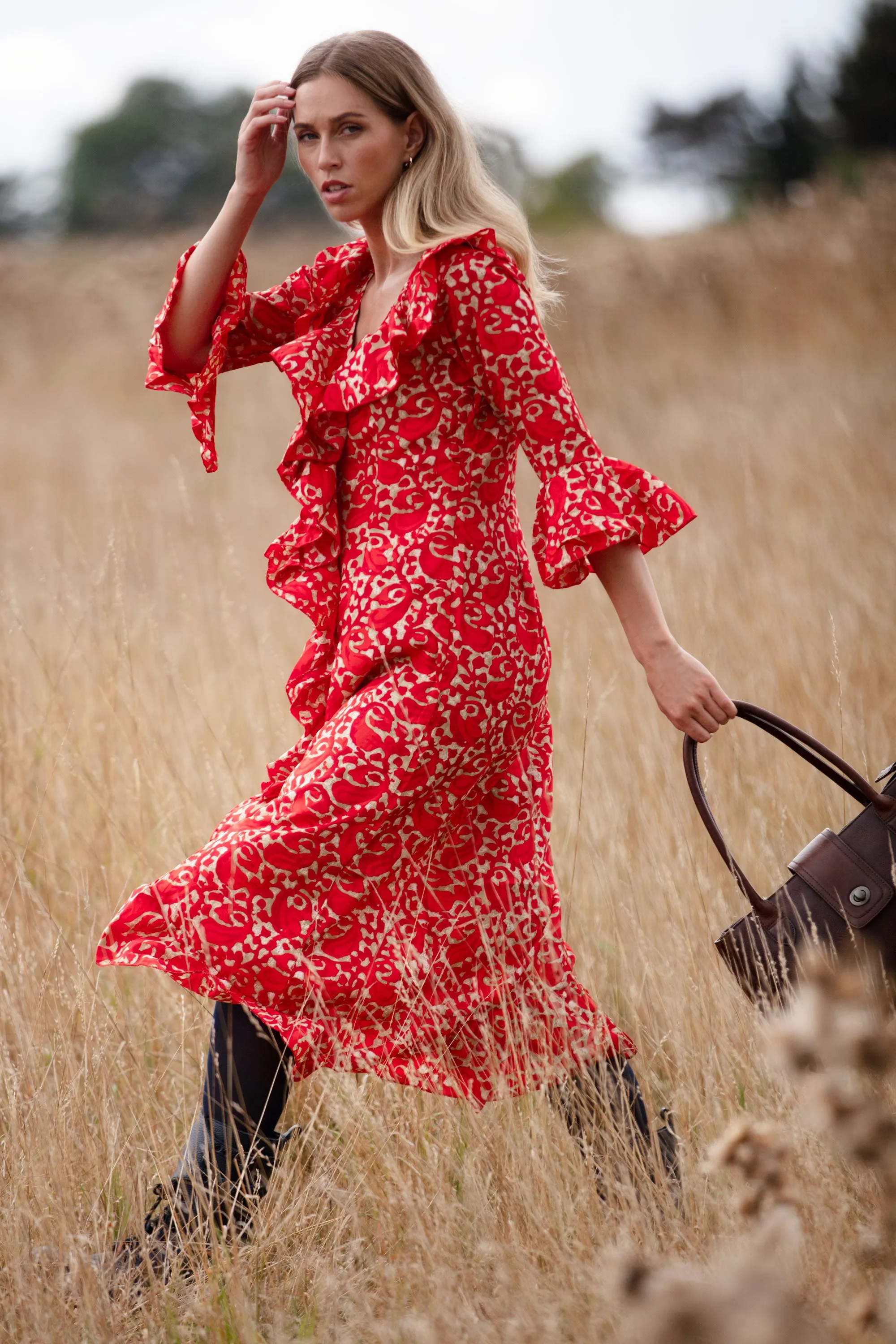 Felicity Midi Dress in Tomato Swirl