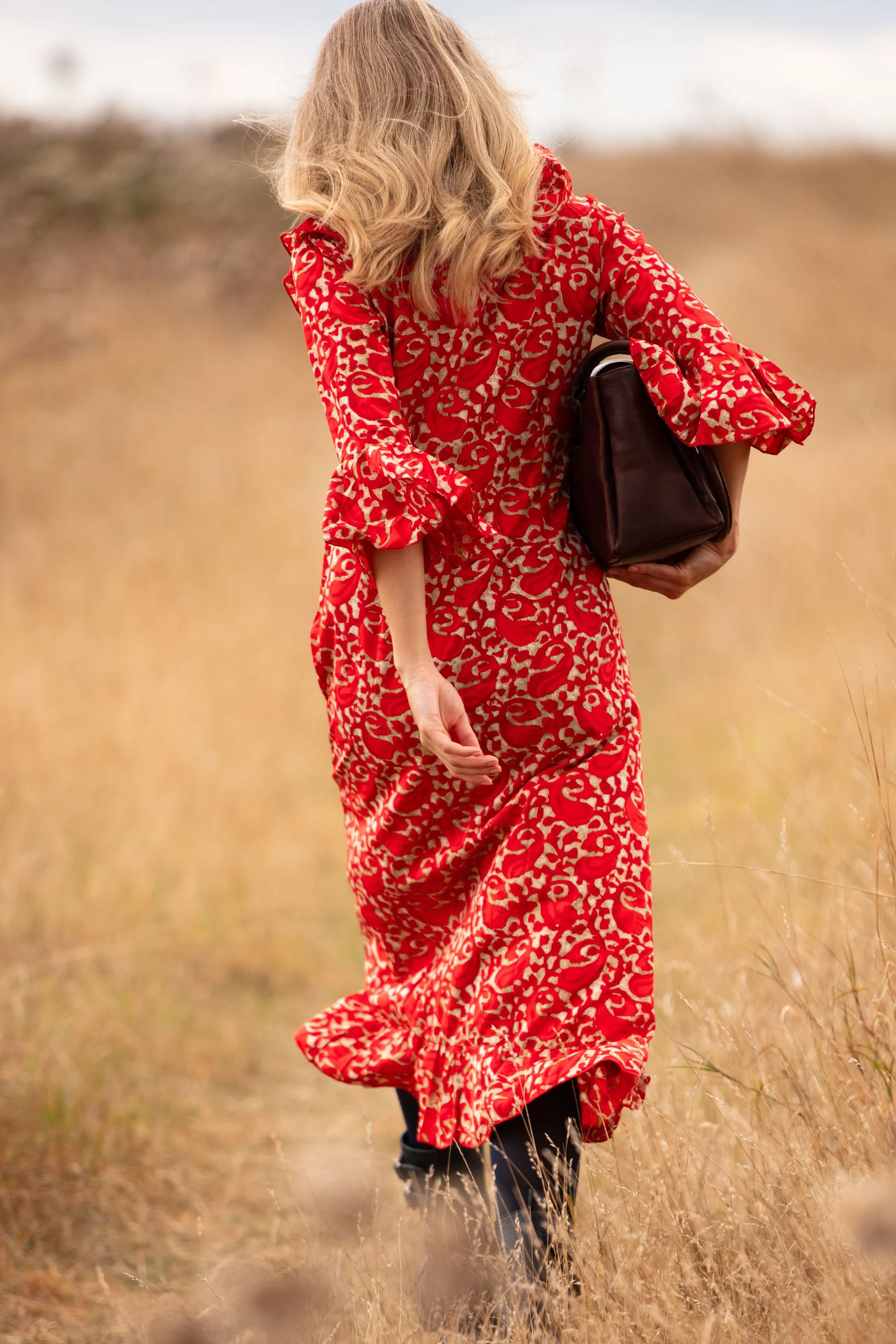 Felicity Midi Dress in Tomato Swirl