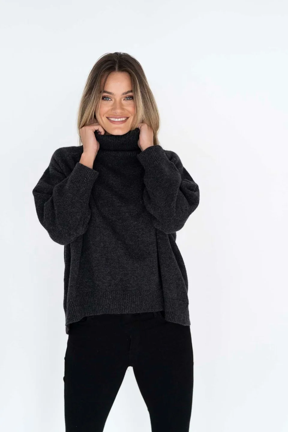 Freya Roll Neck Wool Blend Charcoal Jumper