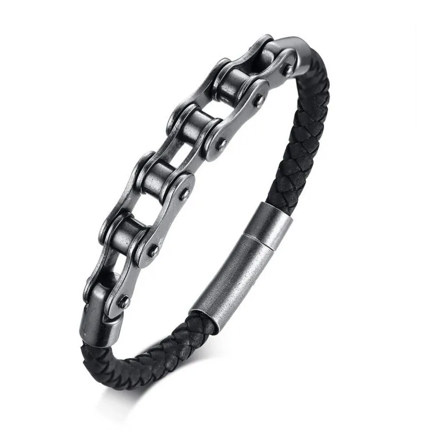 Genuine Leather Biker Chain Bracelet