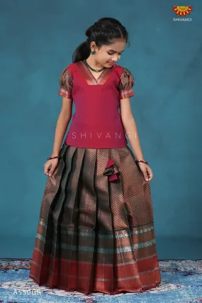 Girls Green Bali Silk Pattu Pavadai | Langa