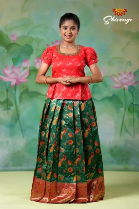 Girls Green Peacock Dragon Pavadai Sattai Designs