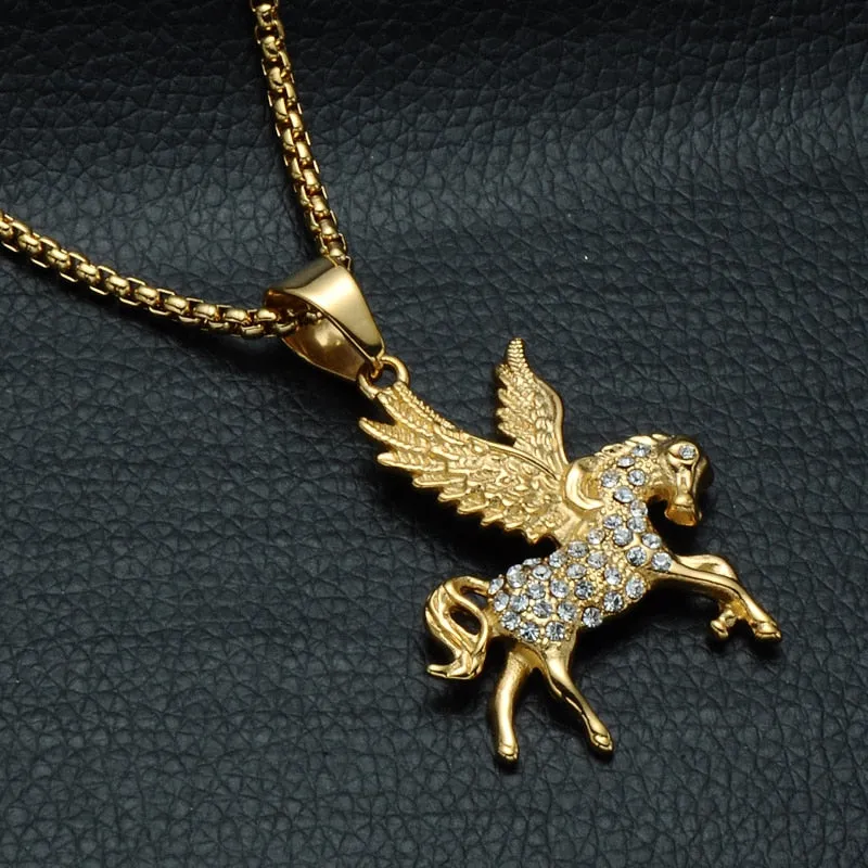 Gold-Plated Pegasus 316L Stainless Steel Hip-hop Pendant Necklace