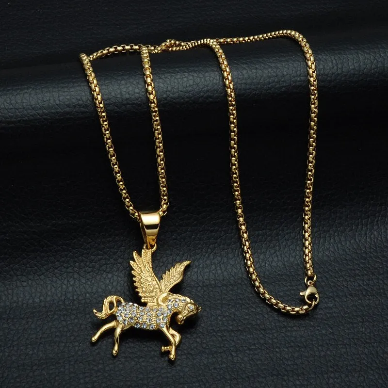 Gold-Plated Pegasus 316L Stainless Steel Hip-hop Pendant Necklace